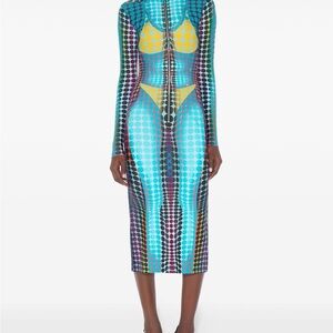 Jean Paul Gaultier Turquoise, Yellow & Purple Printed Midi Dress